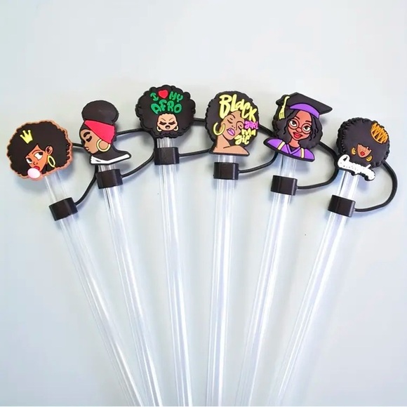 5 Random Silicone Straw Covers w/Reusable Inverted Straw Tips, Dust & Leak Proof - Picture 7 of 9